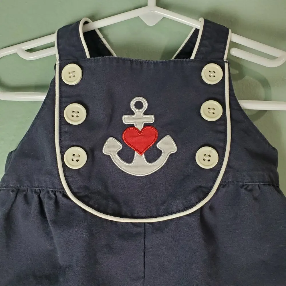 Gymboree Bon Voyage Toddler Girl Blue Anchor Heart Longall Size 18-24M